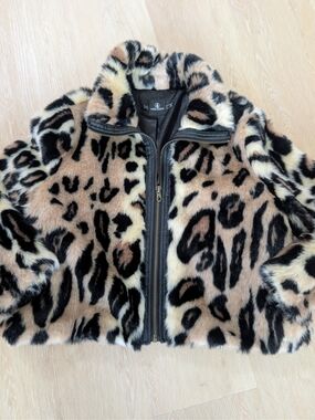 Volcom Faux Fur Leopard Print Zip Jacket Size 16 Woman's